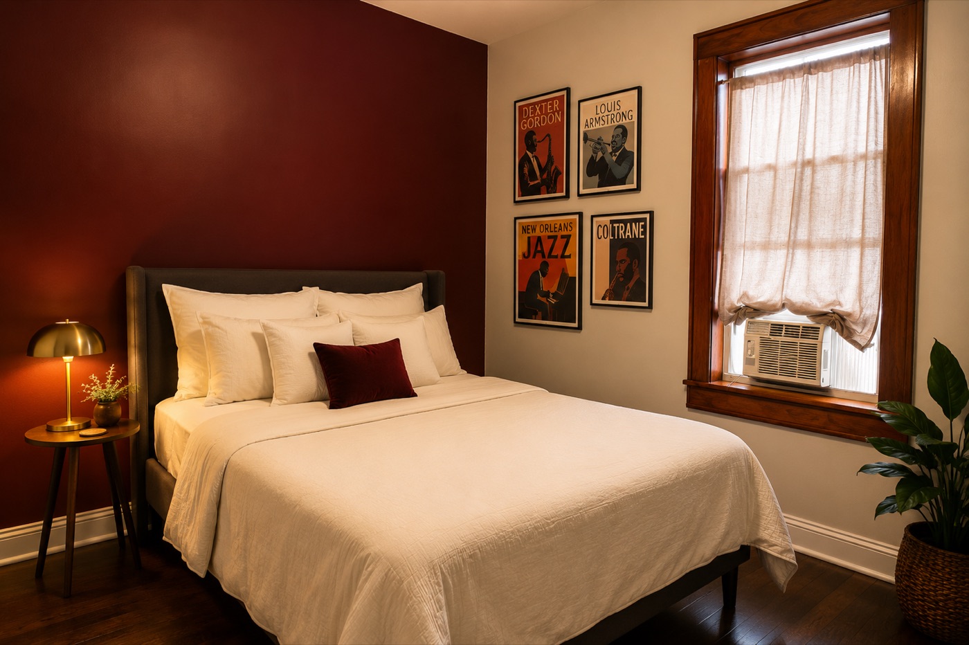 Option 1 — Bedroom — dark headboard